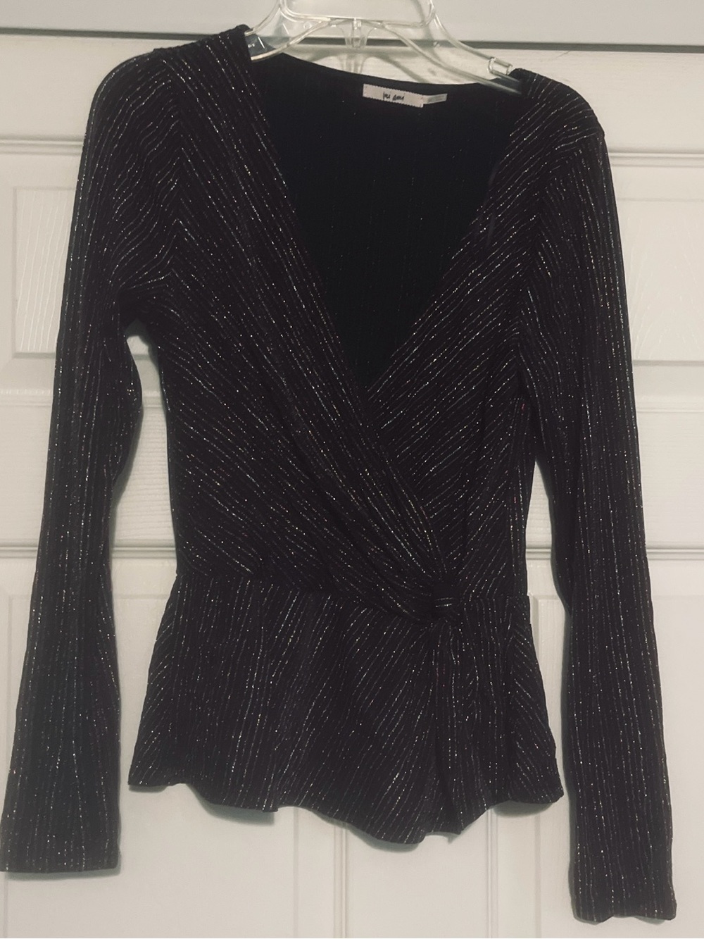 m Mi Ami Faux Wrap Peplum Top with Metallic Thread - Black, red and gold